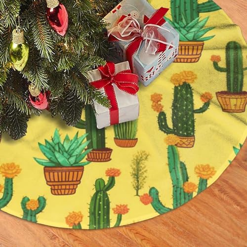 Jupe de sapin de Noël - Cactus jaune - 76,2 cm - Tapis de décoration de sapin de Noël double couche pour décoration de Noël