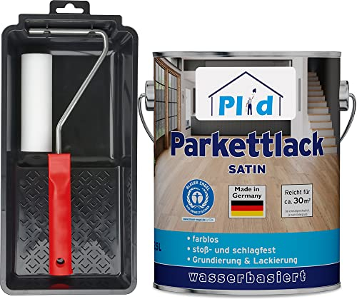 Plid® Parkett - Klarlack - satin - geeignet zum Versiegeln von Kork-, Parkett & Holzfußböden, Holztreppen sowie Möbeln im Innenbereich stoß - schlagfest strapazierfähig - Made in Germany 2,5l Set