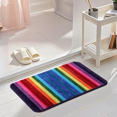 NIENLCIP Badteppiche für Badezimmer, Regenbogenfarben, bunte Mikrofaser-Plüsch-Badematte, weich und saugfähig, Badteppich, rutschfeste Unterseite, 50,8 x 81,3 cm
