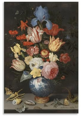 Balthasar Van Der Ast,Chinese Vaas Met Bloemen, Schelpen En Insecten,art Prints Poster Print Decorative Painting Canvas Wall Art Living Room Posters Bedroom Painting 20x30inch(50x75cm)
