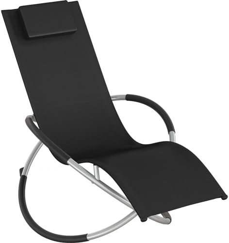 tectake® Outdoor Schaukelstuhl klappbar, Liegestuhl wetterfest, Relaxliege, belastbar bis 150kg, ergonomischer Relaxsessel, Möbel für Garten, Balkon, Sauna, Terrasse (schwarz)