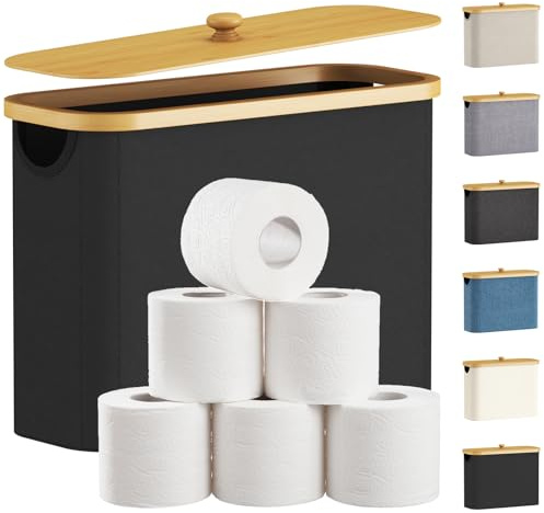 Lifewit 9 Roll 23L Toalettpapper Förvaringskorg, Bambu Toalettpappershållare Organizer med lock, Svart