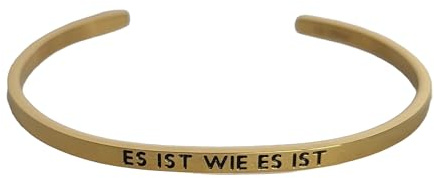 Eleganter Armreif Armband silber, gold oder rosegold mit Mantra und Spruch - Gravur in 2 Größen. Es ist wie es ist