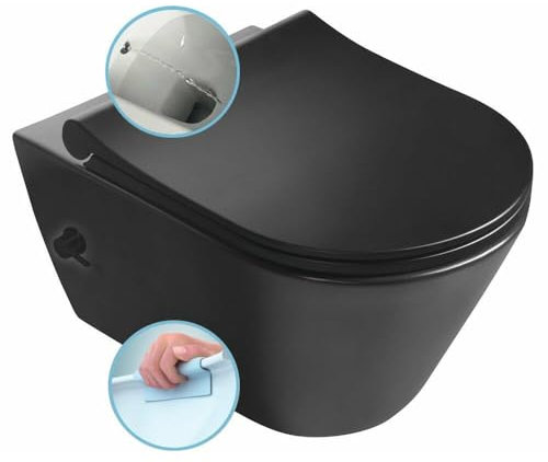 AVVA CLEANWASH WC suspendu avec robinet et douchette pour bidet, sans rebord, 35,5 x 53 cm, noir mat