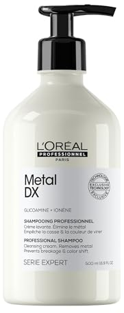 L'Oréal Professionnel Haarshampoo für alle Haartypen, Anti-Haarbruch, Pflege, Geschmeidigkeit, Feuchtigkeit & Glanz, mit Glicoamin, Serie Expert, Metal DX Shampoo, 500 ml