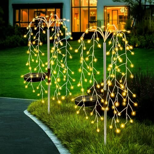 Solarleuchten für den Garten, Solar-Feuerwerk, 2 Stück, 8 Modi, 240 LEDs, solarbetrieben, wasserdicht, Kupferdraht, Solarleuchten für Häuser, Weihnachtsdekorationen, Partys