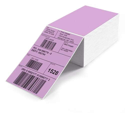 YIKIADA Violett Versandetiketten 4 X 6 Zoll Vinyl Selbstklebend Thermo Aufkleber Wasserdicht Perforierte Thermo Direkt Etiketten für Büro Lager Haus 500 Stück