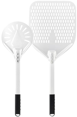 Newmeto 14 Inch + 7 Inch Perforated Pizza Peel Set, Pizza Turning Peel with Metal Handle, Pizza Spatula Paddle for Homemade Pizza Oven Accessories