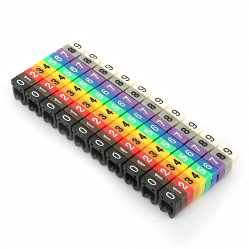 Ouitble – lot de 100 marqueurs de câbles, numéro de fil, marqueur de câble de Tube 0-9, Clip coloré pour la gestion des câbles électriques de 4 mm²