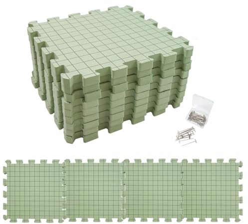 Gehäkelte Blockiermatten,Spannmatten Mit Raster, Matten Zum Spannen Handarbeiten Häkeln Spitze Rasterlinien Schaumstoff-Strickbrett-Häkelmatten Spannunterlagen-Set Mit 4 Stück Matten, 50 T-Nadeln