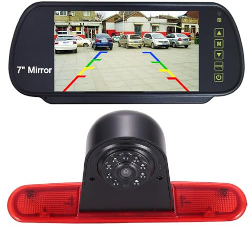 HD Transporter Rückfahrsystem Bremsleuchte Rückfahrkamera Dachkamera Einparkkamera Einparkhilfen Mit winkelverstellbar Kompatibel mit FIAT Doblo 263/Opel Combo cargo Kasten/Kombi + 7'' Autorückspiegel