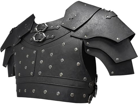 HiiFeuer Mittelalterliche Kunstleder-Brustpanzerung, Vintage Pauldron Schulter Rüstung Einstellbare Söldner Ritter Bogenschütze Weste Rüstung