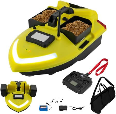 JAYGOVAN RC Bait Boat, 500M/1640 FT Remote Control Fishing Boat, 4.4LBS Loading GPS Positioning Bait with Dual-Color Light High Speed RC Saltwater Fishing Surfer (Yellow)