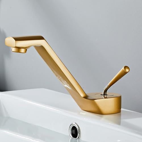 Leichte Luxus-Waschtischarmatur aus Kupfer, Wabenauslauf-Design, Warm- und Kaltwaschtischarmatur, matte Oberfläche, mit Wasserzulaufrohr (Gold)