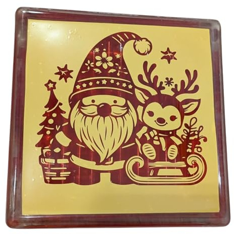 beleuchteter Glasbaustein 19 x 19 cm mit Weihnachtsmotiv, handgefertigt, batteriebetrieben (Wichtel)