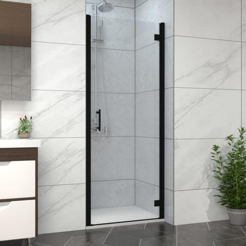 NRG 700mm Matte Black Framed Bathroom Shower Enclosures Hinged Door with 1100x700mm SMC Rectangle White Shower Tray