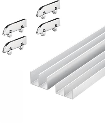 Dual TrackSliding Closet Door Hardware Kit Track, Hidden Pocket Door Track And Rollers ForKitchen Living Room Glass Door，silver(60cm)