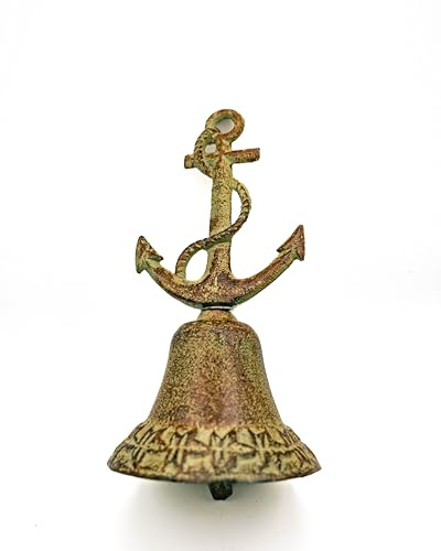 LivuX Tischglocke mit Anker-Design aus farbigem Gusseisen, Höhe 18 cm, Durchmesser 9 cm – Dekorative Glocke für Tisch Maritim Deko 1043