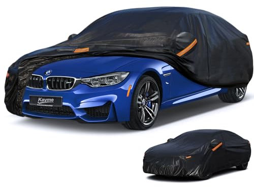 Kayme Car Cover Waterproof Breathable Large, Full Car Cover for Saloon Sun Dust Protection Outdoor, Universal fit for BMW 3 Series, Jaguar XE, Audi A4 A5, etc.View Vehicle Size Chart A9, Black