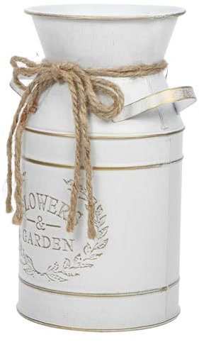 Toddmomy Seau à Fleurs Rustique en Fer Galvanisé Blanc pour Jardin et Intérieur, Jardinière Décorative à Double Anse, Vase Ancien pour Arrangements Floraux, Pot Vintage Stable et Solide