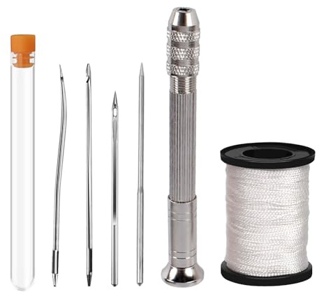 Bavane Stainless Steel Awl Shoe Repair Tool, 4 Needles Sewing Awl Hand Stitcher Shoe Repair Tool Kit with 50m Nylon Cord Thread for DIY Leather Craft (Repair Tool + White Thread)