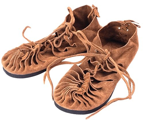Sandali romani con lacci, stile medievale, in pelle, per l'estate, hippy, da spiaggia, unisex, per le vacanze, marrone, 42 EU