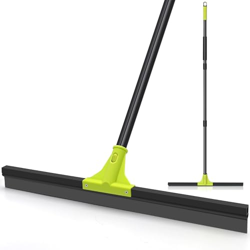 TidyBliss Escoba de Goma 60 cm para Suelo con Mango Adjustable 158 cm, Escobilla Caucho para Limpiar Ducha Azulejo Hormigón Baño Mármol Cristal Garaje Tienda Cubierta Ventana Patio Jardín (Verde)
