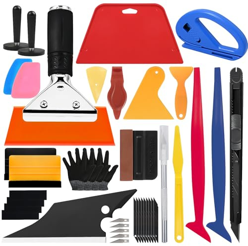 Seconero 37 Pièces Kit Vitre Teintée Voiture Kit Covering de 12 Types de Raclettes, Voiture Kit Pose Film Vitre Professionnel, Kit Vinyl Fenetre Teinte pour Film Vitre Teintée Voiture, Stickers Meuble