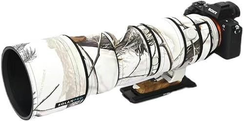 Rolanpro Copriobiettivo impermeabile mimetico per Sony FE 200-600 mm F5.6-6.3G OSS Lens Custodia protettiva abbigliamento #Snow Camouflage impermeabile