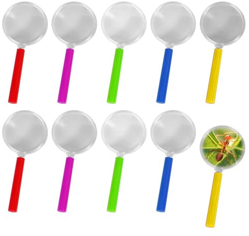 9 PCS Mini Magnifying Glasses for Kids, Handheld Plastic Magnifying Glass Toy Set for Science Discovery, Educational Tools for Classroom & Outdoor Exploration