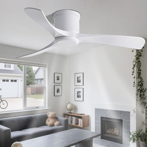 IBalody Ventilatore a Soffitto a Basso Profilo Senza Luce Montaggio Flush, 6 velocità, 3 Pale, Motore DC Silenzioso, Telecomando per Camera, Soggiorno e Cucina Ventilatore a soffitto