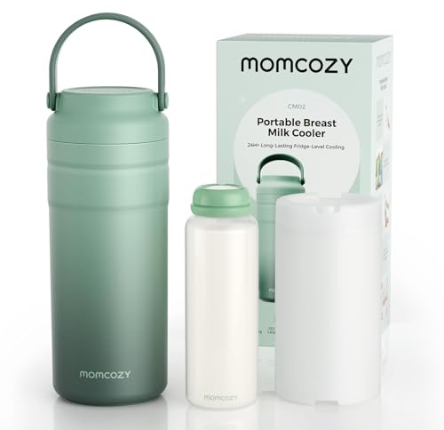 Momcozy Refrigeratore Portatile per Latte Materno, Contenitore Termico 24H Senza Ghiaccio per Conservazione Latte, Bottiglia 355ml a Prova di Perdita, Mini Freezer da