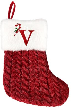 Weihnachtsstrümpf mit Buchstaben Weihnachtssocke 20 cm Bestickter Nikolausstrumpf Christmas Stockings Weihnachten Deko Nikolausstiefel Nikolaussocken zum Befüllen & Aufhängen für Süßigkeiten