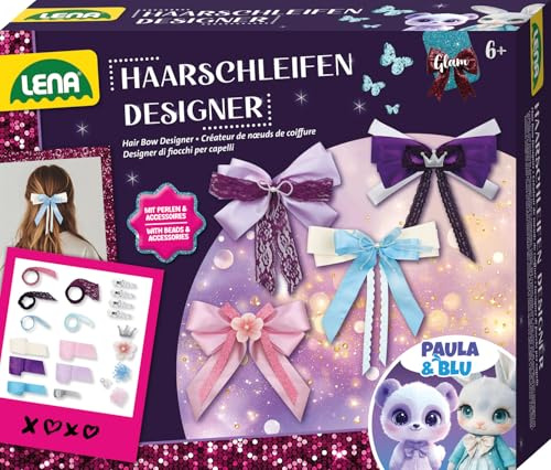 Lena Bastelset Happy Horse Haarschleifen Designer - Haarschmuck für Mädchen Bastelset mit Satinbändern, Glitzer, Spitze & Perlen, Friseur Set für Kinder ab 6 Jahren