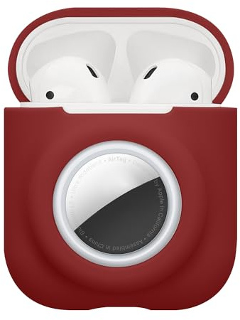 kwmobile Custodia 2 in 1 compatibile con Apple Airpods 1 & 2 e AirTag - Cover Cuffie Bluetooth - Protezione in Silicone con Moschettone - bordeaux