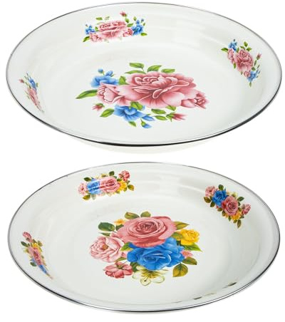 CONGARTENO Lot de 2 Assiettes Émaillées Rétro Multifonctions, Grand Plateau Épais en Fer, Style Vintage, 33 Cm, Vaisselle Ménagère pour Maison, Restauration et Présentation de Fruits