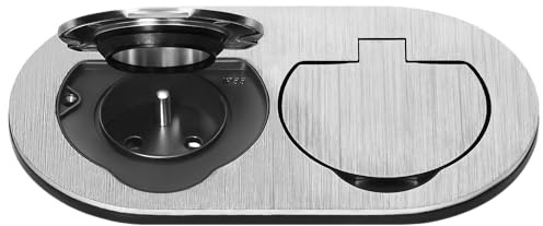 MIRATIC Prise Double Exterieure Etanche IP55 Encastrable Bloc Prise Encastrable Plan de Travail et Mur Double Prise Electrique avec Clapet de Protection 3680 W Type E (aluminium brossé)