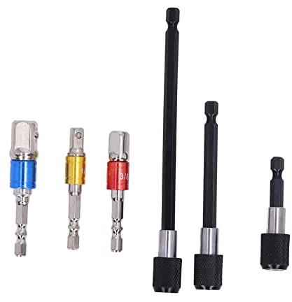 Adaptador de Punta Hexagonal 1 / 4in, Kit de 6 Piezas con Extensión y Dados, Acero Cromo Vanadio - Diseño Magnético Resistente, Compatible con Taladros y Atornilladores