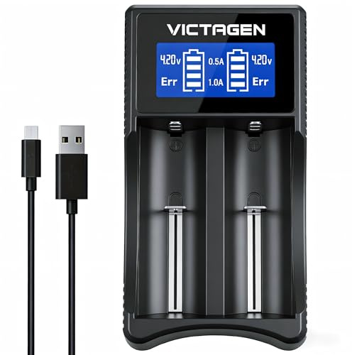 VICTAGEN Ultimate Battery Charger Set - Speedy Charging for Rechargeable Lithium-ION Akkus 3,7 V 18650 18490 18350 17670 17500 16340(RCR123) 14500, 1,2 V Ni-MH & Ni-CD, AA, AAA