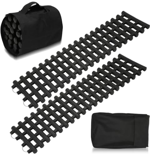 Jaxguom Anfahrhilfe Auto 2er-Set, Traktionshilfe Sandbleche Offroad 80x21cm | Traktionsmatten aus TPR-Gummi, bis 3,5 t belastbar, aufrollbar mit Tragetasche für Schnee, Eis, Sand und Schlamm