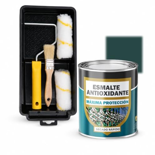 SPSIL Esmalte Antioxidante Verde Carruaje 750ml + Kit Pintura 5 Piezas, Secado Rápido Aplicación Directa Sobre Óxido, Interior Exterior para Metal y Madera