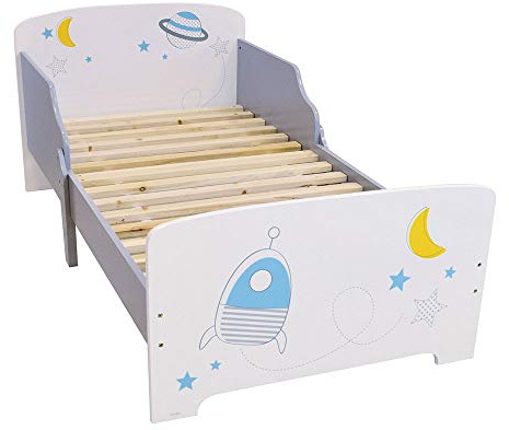 Fun House | Lit Enfant Espace pour Garçon 3 Ans+ | 140 X 70 Cm | Sommier à Lattes Inclus | MDF Résistant Facile à Monter | Motif Fusée et Planètes | Créé en France | Idée Cadeau