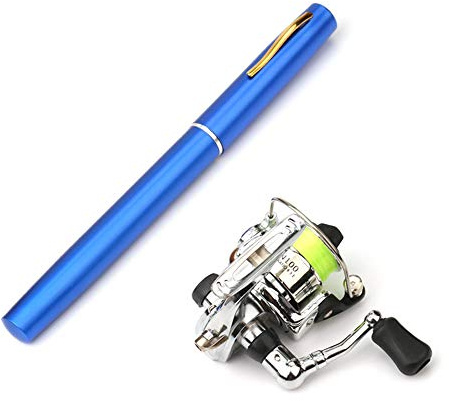 Lixada Caña de pescar plegable Combo - 1 m / 1,4 m bolsa Mini Pen Caña de pescar Kit con carrete giratorio
