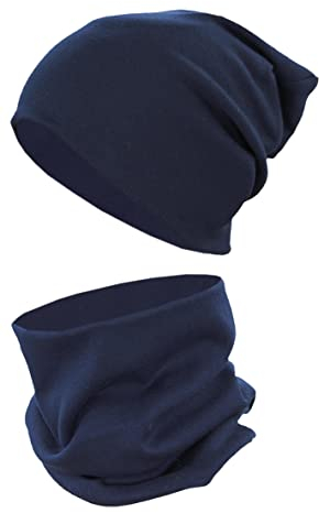 TupTam Mütze und Schal Kinder Set – Weiches Schal Mütze Set Kinder für Herbst und Winter, Farbe: Dunkelblau, Größe: 52-56