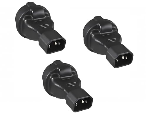DINIC Stromadapter, Netzadapter Schuko, Schutzkontakt-Buchse auf C14 Kaltgeräte-Stecker, Adapter (3 Stück, schwarz)