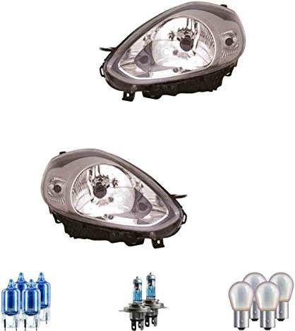 EISENFELS Bundle Set 70799602 Scheinwerfer rechts & links + Leuchtmittel W5W Cool Blue Intense + H4 NIGHT BREAKER + PY21W Diadem Chrome kompatibel mit Punto Evo 199_