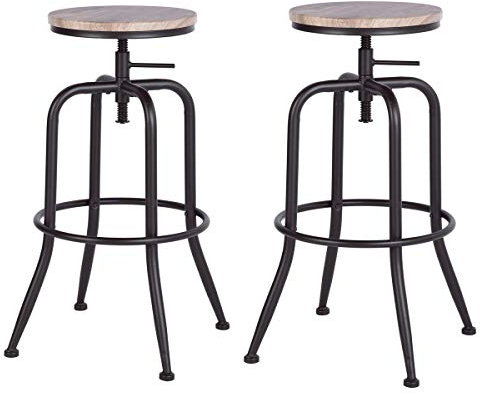 MEUBLE COSY barstol set om 2 barstolar justerbar sitthöjd 69–77 cm vintage bistropall med fotstöd för matsal, kök, disk, bar, industriell stil, ljusbrun