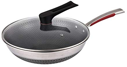 Wok Pan in acciaio inox a nido d'ape completo Wok Pan 13 pollici con coperchio per fornello a induzione, stufe a gas, riscaldatori elettrici in ceramica, forno alogeno (dimensioni: con copertura)