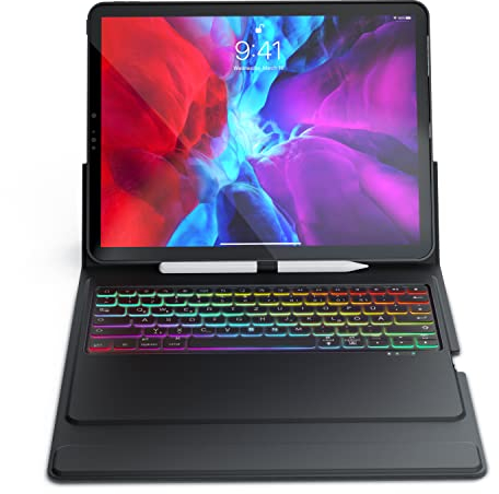 CSL - Bluetooth Tastatur kompatibel mit iPad Pro 12,9 Zoll - Gen 3, 4 – 500 mAh Akku - inkl. Hülle - Tablet Keyboard kompatibel mit Apple Layout - Schutzhülle - beleuchtete Tastatur