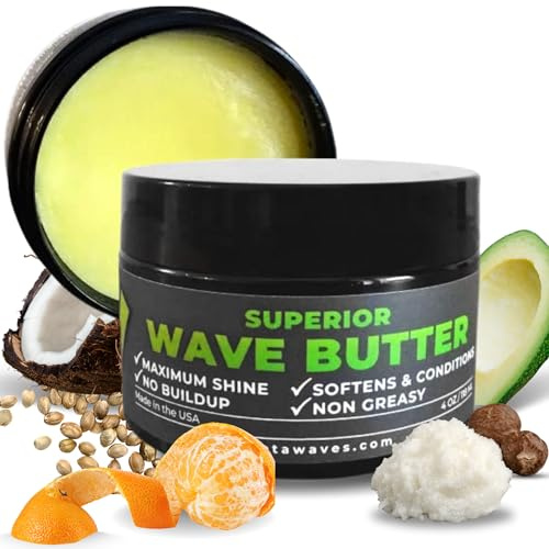 Veeta Superior Natural Wave Grease, Wave Butter and Wave Pomade for Men's 360 Waves, Non Greasy Shea and Tangerine Wave Cream Hair Moisturizer for Black Men, Defining Wave Formula for Wolfing, 4 oz